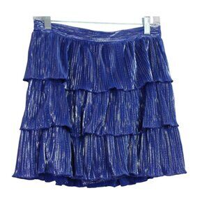 Lovers + Friends Blue Silver Tiered Ruffle Mini Skort Medium Metallic